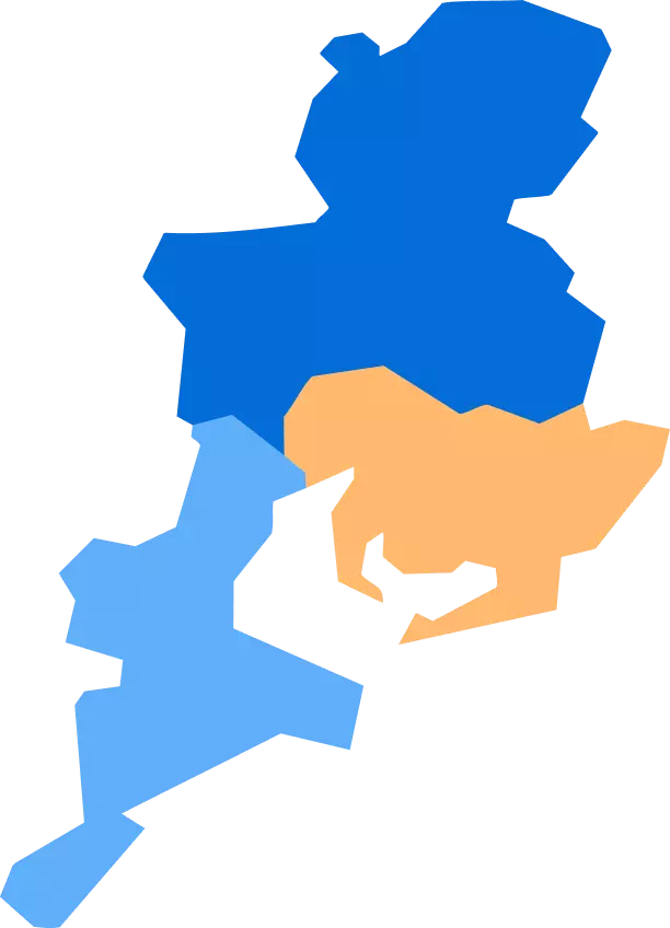 東海3県の愛知県、岐阜県、三重県の図